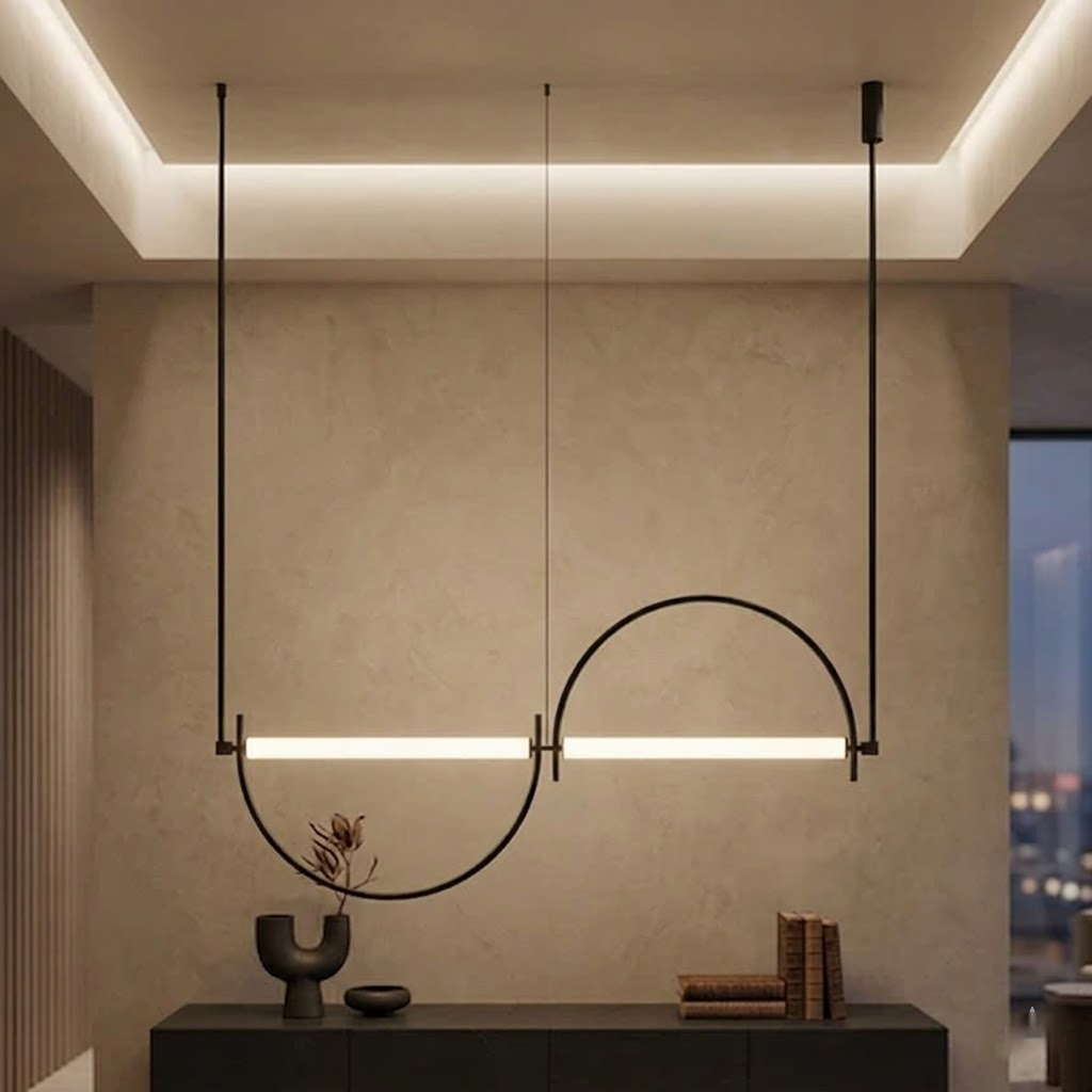 Modern Minimalist Linear Pendant Light - Extra Large 94-Inch (240cm) Geometric LED Chandelier for Villa & Office, Gold Finish, 3000K Warm Light