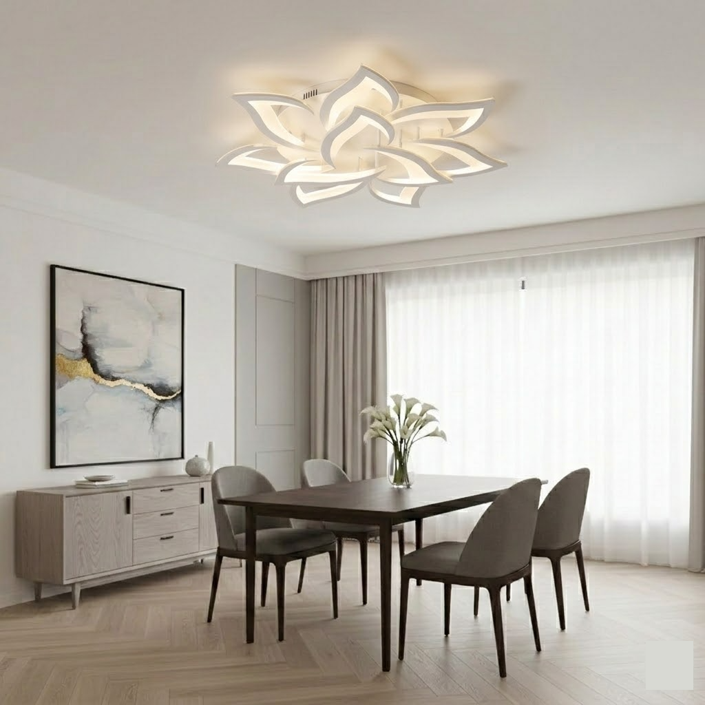 Modern Floral LED Flush Mount Ceiling Light - Multi-Head Acrylic Petal Fixture for Living Room & Master Bedroom (Dimmable with Remote Option)