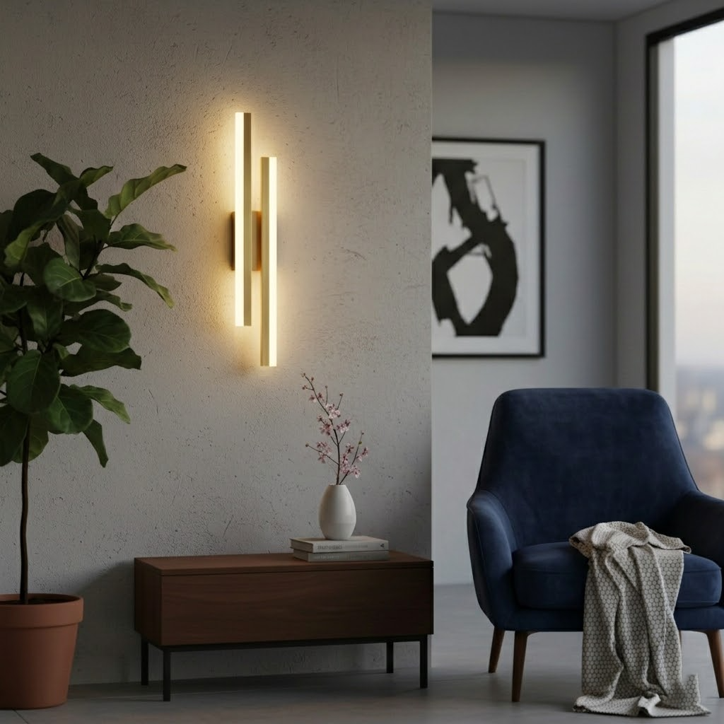 Modern Minimalist Linear LED Wall Sconce - Black Crossed Acrylic Light Fixture for Bedroom Bedside, Living Room & Hallway (3-Color Changing)