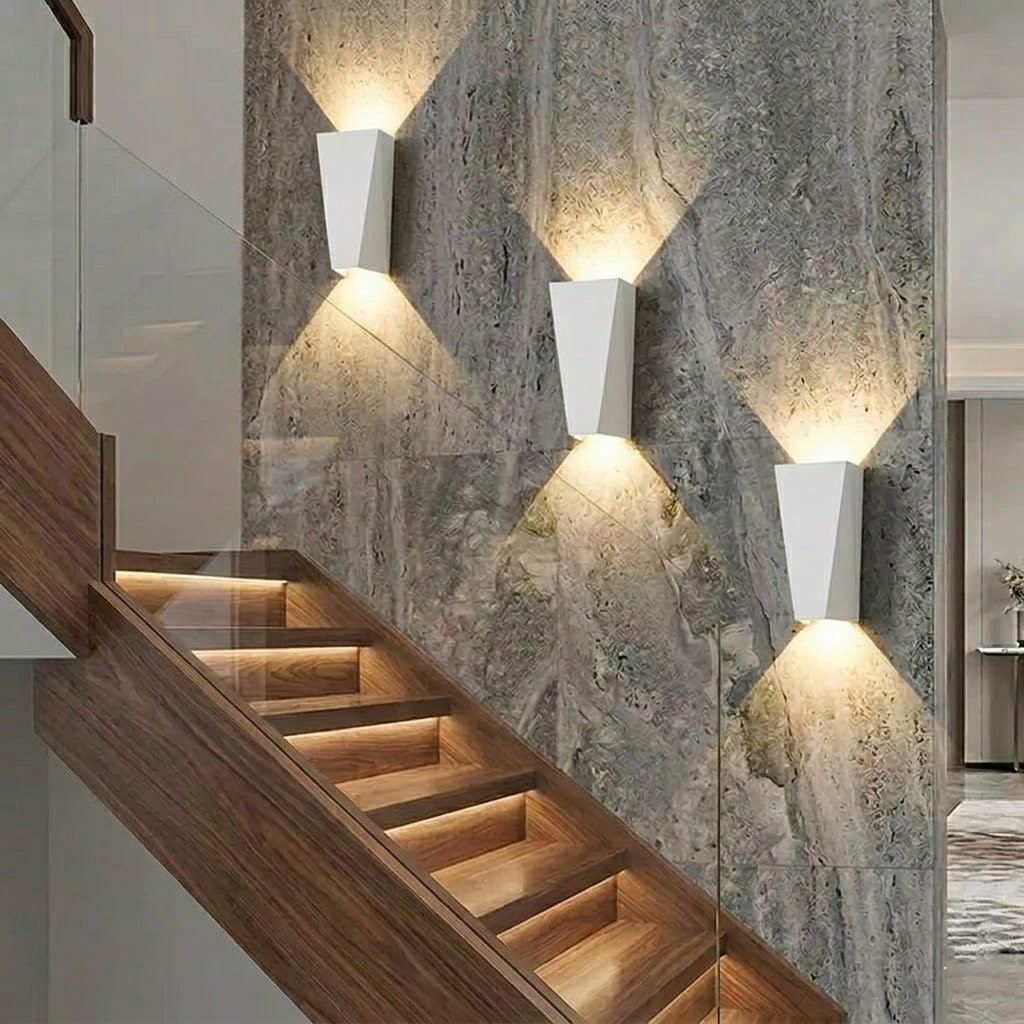 Modern Angular LED Up and Down Outdoor Wall Sconce - Weatherproof Aluminum Exterior Light Fixture for Garage & Porch (Single/Pair)