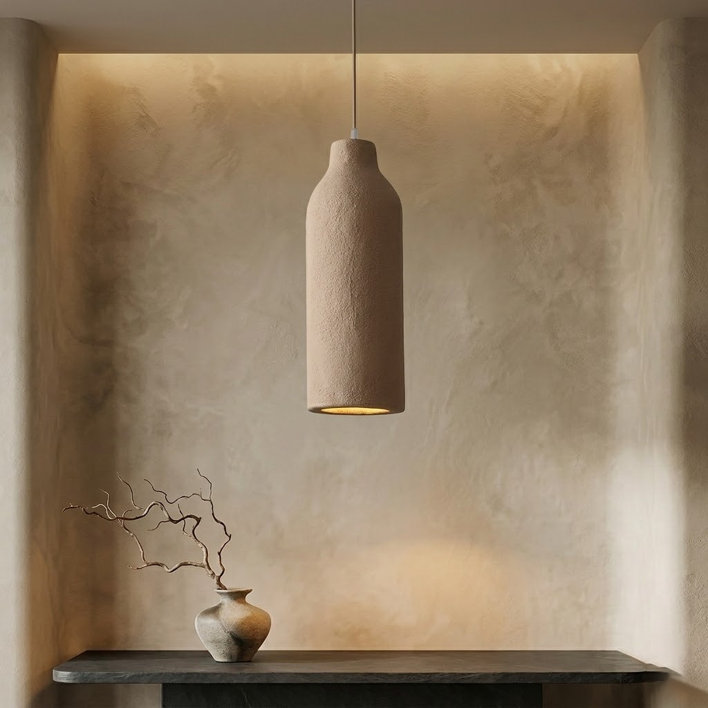 Wabi Sabi Travertine Style Pendant Light, Nordic Minimalist LED Chandelier for Living Room Dining Bedroom, Brown High Density Polyethylene, 35cm x 51cm
