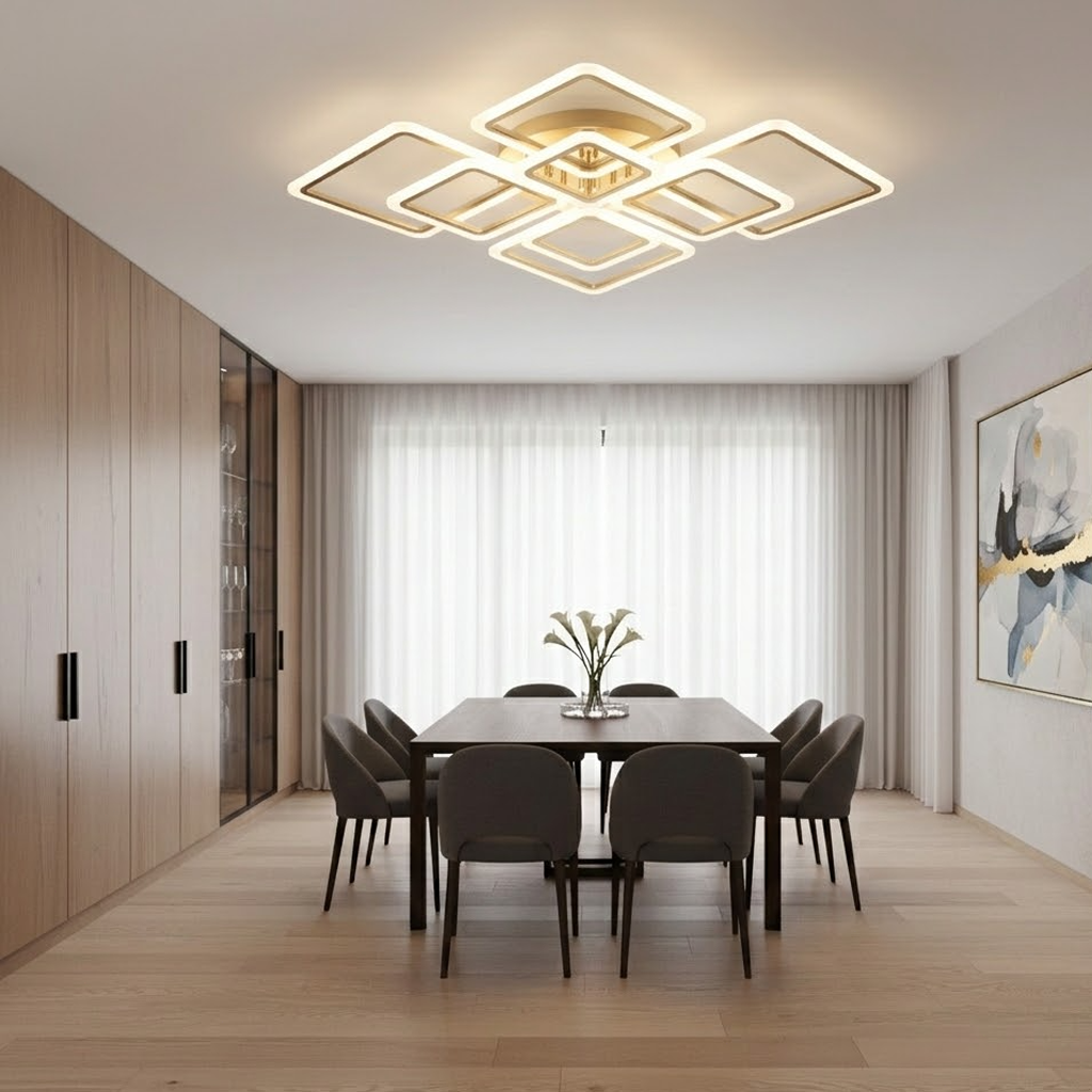 Modern Geometric Squares LED Flush Mount Ceiling Light - White Multi-Head Acrylic Fixture for Living Room & Bedroom (Dimmable with Remote Option)