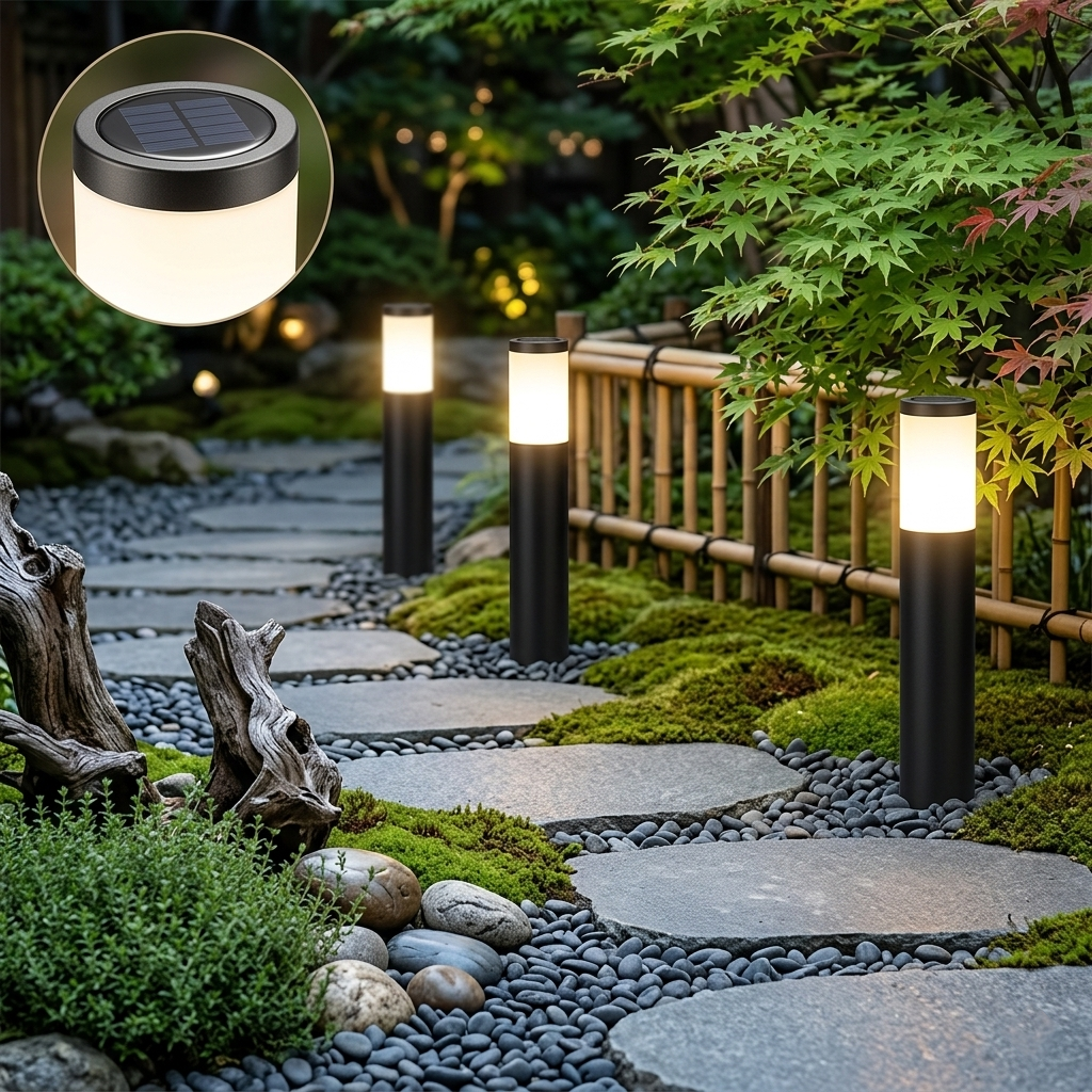 Modern Stainless Steel Solar Path Lights - Waterproof Outdoor LED Bollard Stake Lights for Garden, Walkway & Yard (Warm White, Set of 4)