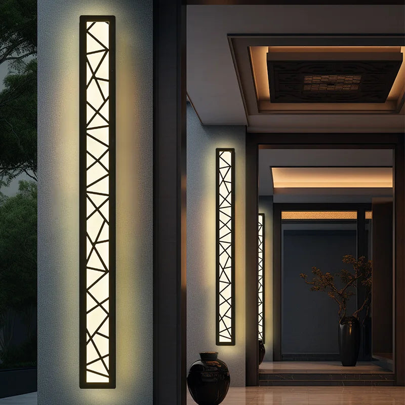 Modern Outdoor LED Wall Sconce - Linear Geometric Black Light Fixture for Porch, Patio, Garage & Villa Garden (Single/Pair)