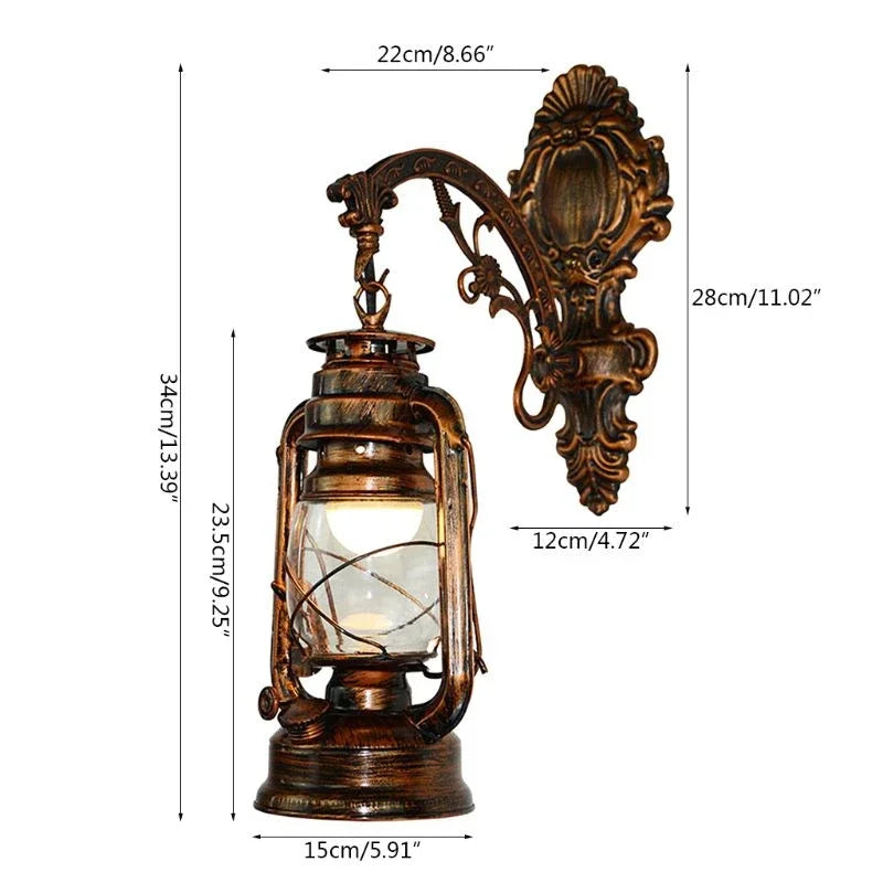 Retro Kerosene Horse Lantern Wall Sconce - Antique Bronze Iron Fixture for Rustic Farmhouse, Bedroom & Corridor