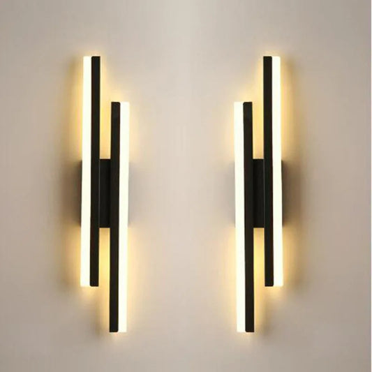 Modern Minimalist Linear LED Wall Sconce - Black Crossed Acrylic Light Fixture for Bedroom Bedside, Living Room & Hallway (3-Color Changing)
