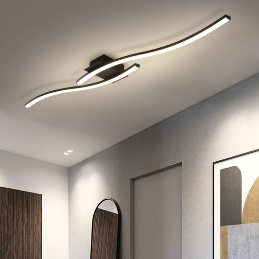 Modern S-Curve LED Flush Mount Ceiling Light - Black Linear Acrylic Fixture for Bedroom, Walk-in Closet & Hallway (Tricolor Option)