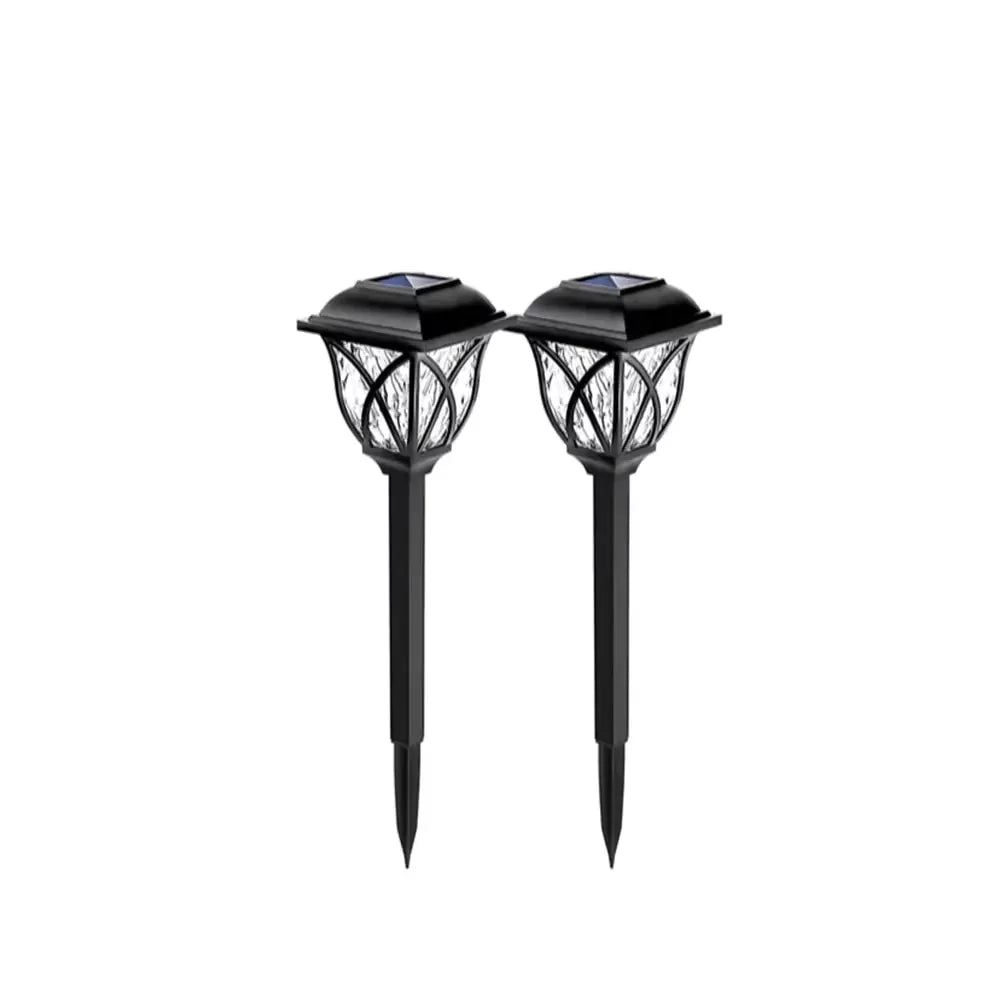 Outdoor Solar Path Lights - Waterproof LED Landscape Stake Lights with Warm White Hollow Pattern for Garden, Lawn & Walkway (Set of 2)