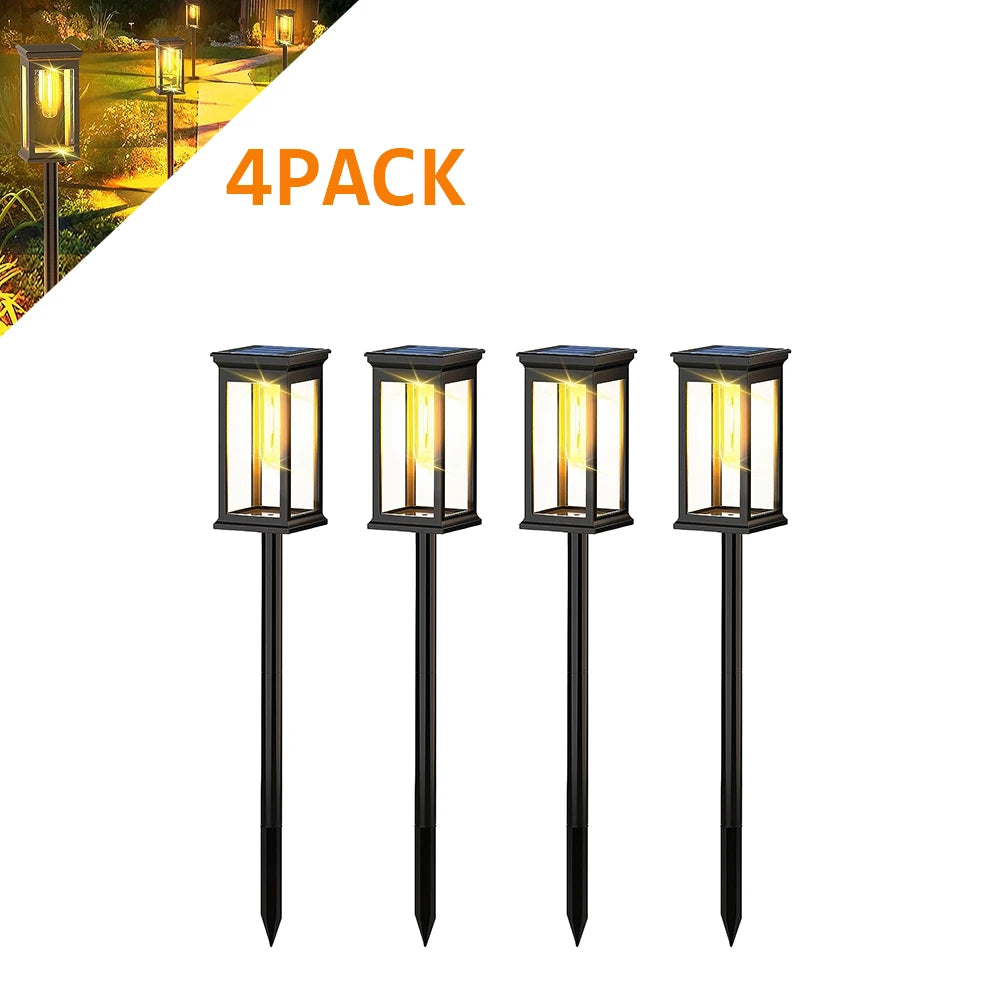Vintage Outdoor Solar Path Lights - Waterproof Retro Garden Stake Lights with Warm Edison Bulb for Walkway, Patio & Yard (Set of 4)