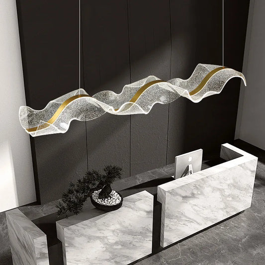 Modern Nordic Wave LED Chandelier - Minimalist Wave Pendant Light for Dining Room, Stepless Dimming