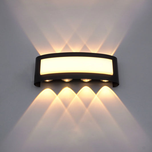 Modern Curved LED Outdoor Wall Sconce - Weatherproof Multi-Beam Exterior Light Fixture for Porch, Garage & Patio (Single/Pair)