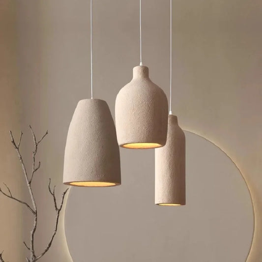 Wabi Sabi Travertine Style Pendant Light, Nordic Minimalist LED Chandelier for Living Room Dining Bedroom, Brown High Density Polyethylene, 35cm x 51cm