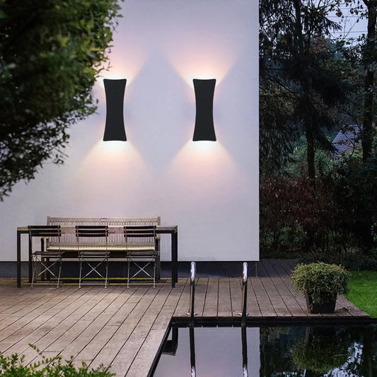 Modern Hourglass LED Up and Down Outdoor Wall Sconce - Weatherproof Aluminum Exterior Light Fixture for Garage & Porch (Single/Pair)