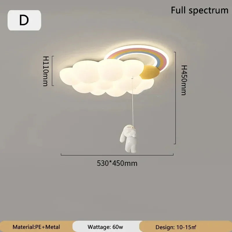 Cloud and Rainbow LED Ceiling Light - Bunny Pendant Lamp for Kids' Room