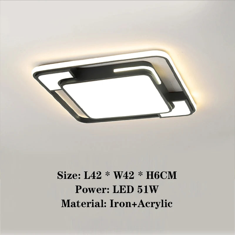 Modern Double-Frame LED Flush Mount Ceiling Light - Geometric Acrylic Fixture for Living Room, Dining Room & Bedroom (Dimmable with Remote Option)