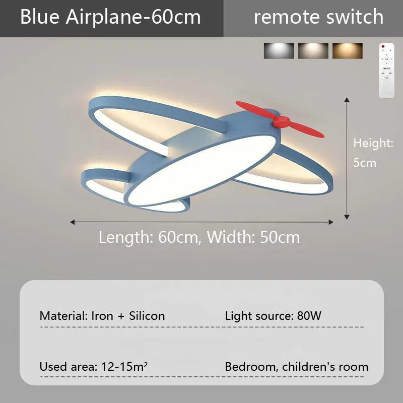 Scandinavian Style Airplane Ceiling Lamp - Warm Glow LED for Children's Room