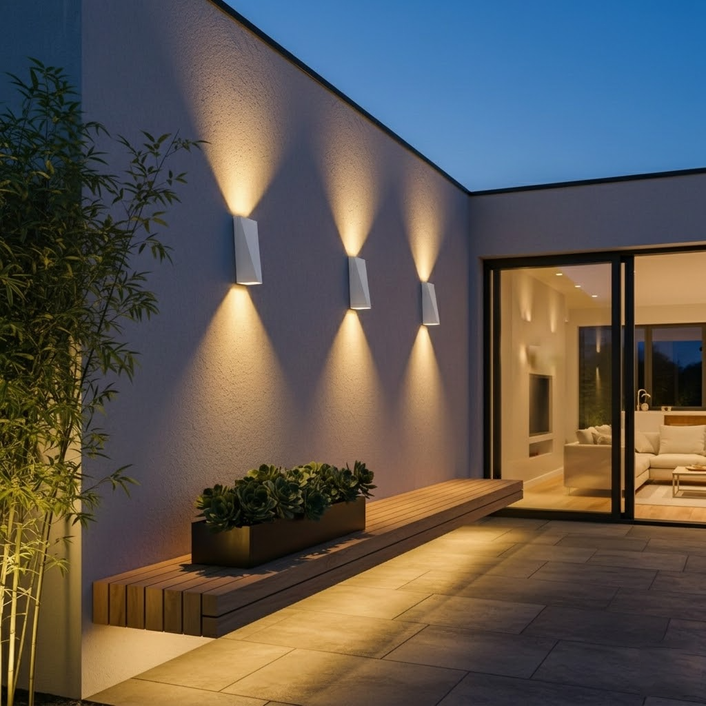 Modern Angular LED Up and Down Outdoor Wall Sconce - Weatherproof Aluminum Exterior Light Fixture for Garage & Porch (Single/Pair)