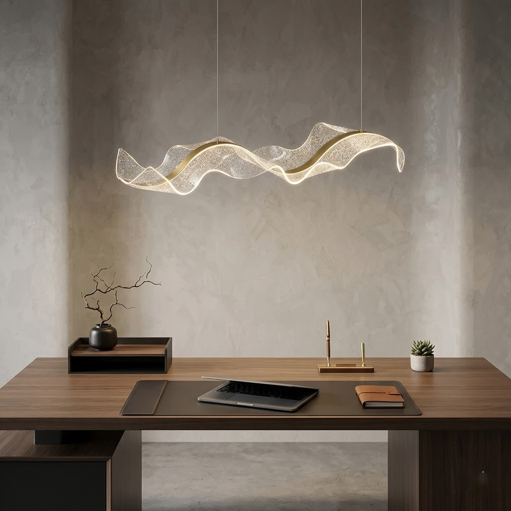 Modern Nordic Wave LED Chandelier - Minimalist Wave Pendant Light for Dining Room, Stepless Dimming