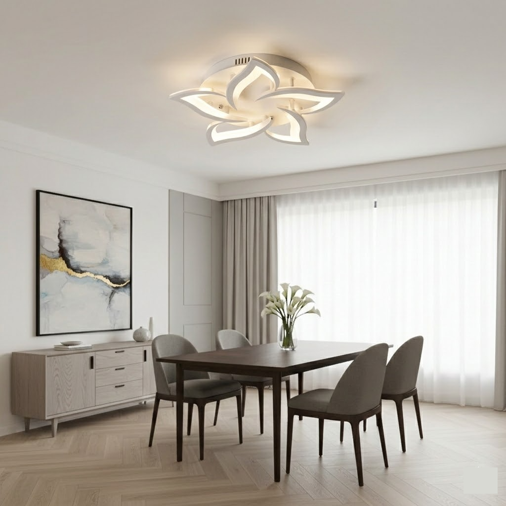 Modern Floral LED Flush Mount Ceiling Light - Multi-Head Acrylic Petal Fixture for Living Room & Master Bedroom (Dimmable with Remote Option)