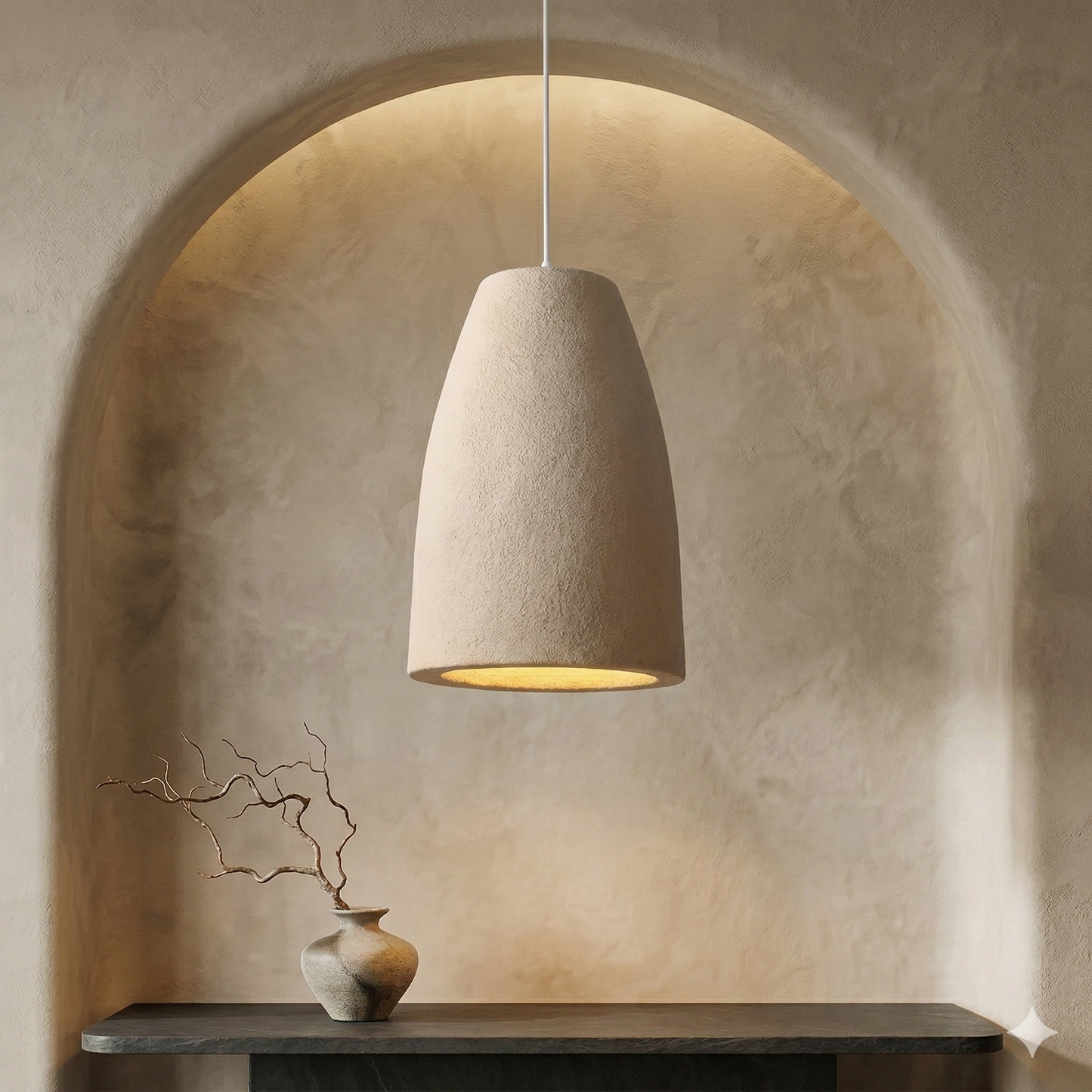 Wabi Sabi Travertine Style Pendant Light, Nordic Minimalist LED Chandelier for Living Room Dining Bedroom, Brown High Density Polyethylene, 35cm x 51cm