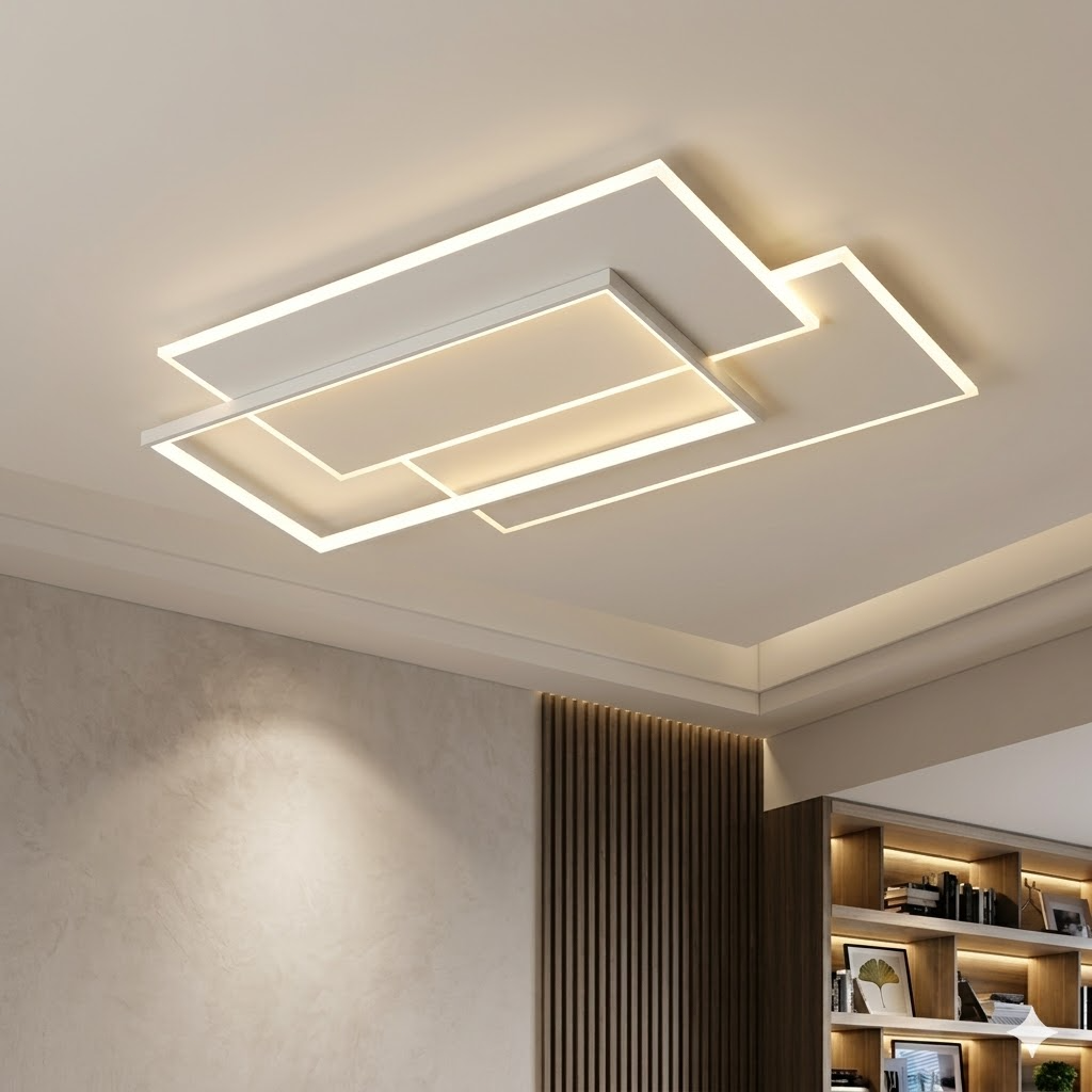 Modern Rectangle LED Ceiling Light - Ultra-Thin Minimalist Chandelier for Living Room & Kitchen, Black & White Finish, Tricolor Light