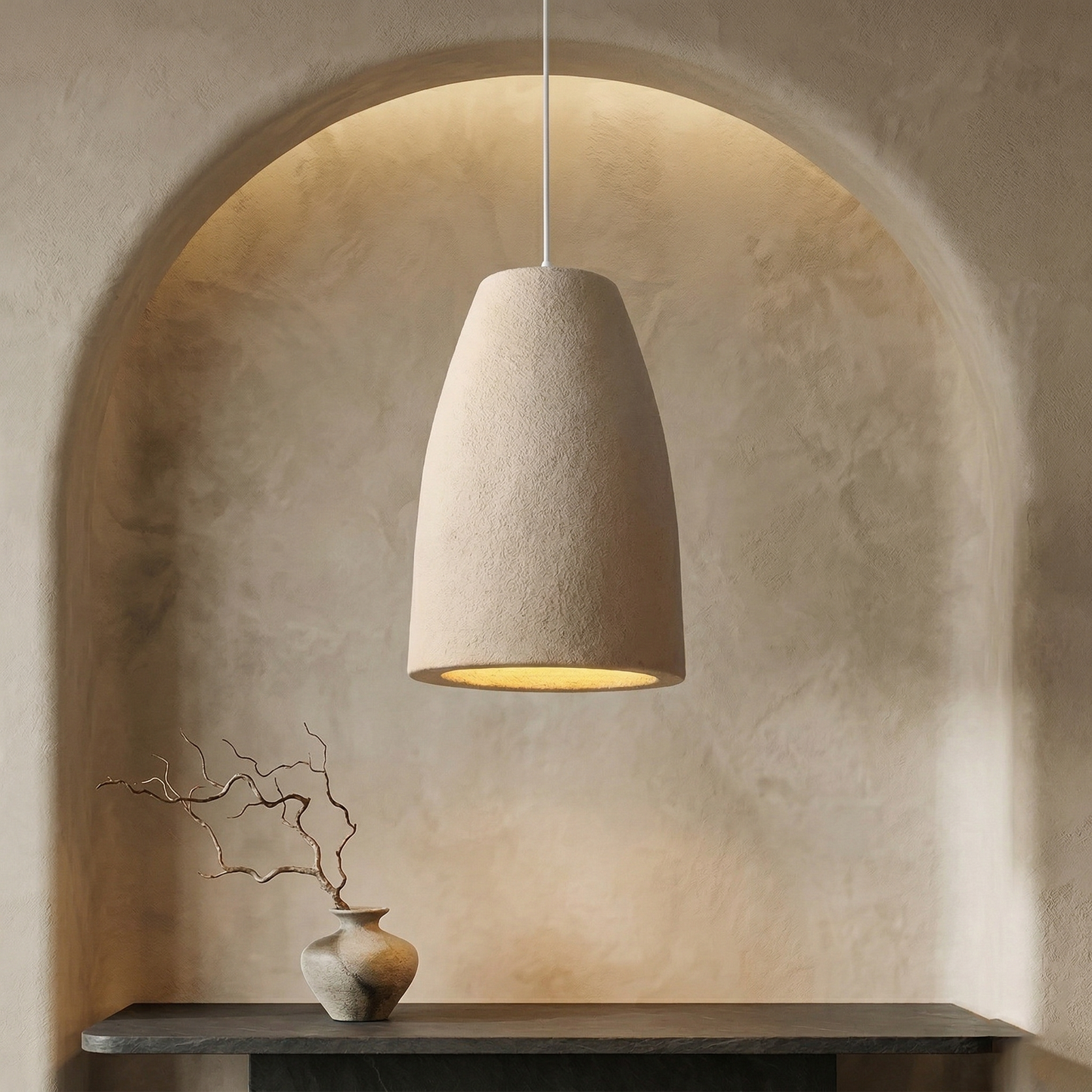 Wabi Sabi Travertine Style Pendant Light, Nordic Minimalist LED Chandelier for Living Room Dining Bedroom, Brown High Density Polyethylene, 35cm x 51cm