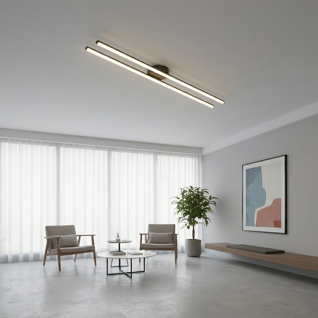 Modern Linear LED Flush Mount Ceiling Light - Black Crossed Bars Chandelier for Living Room, Dining Room & Bedroom (Dimmable with Remote Option)