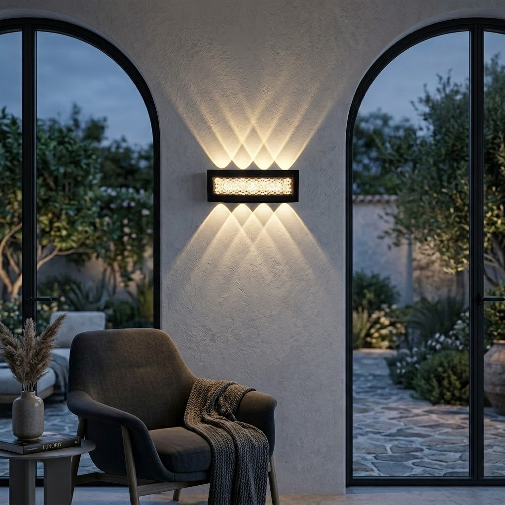 Modern Curved LED Outdoor Wall Sconce - Weatherproof Multi-Beam Exterior Light Fixture for Porch, Garage & Patio (Single/Pair)