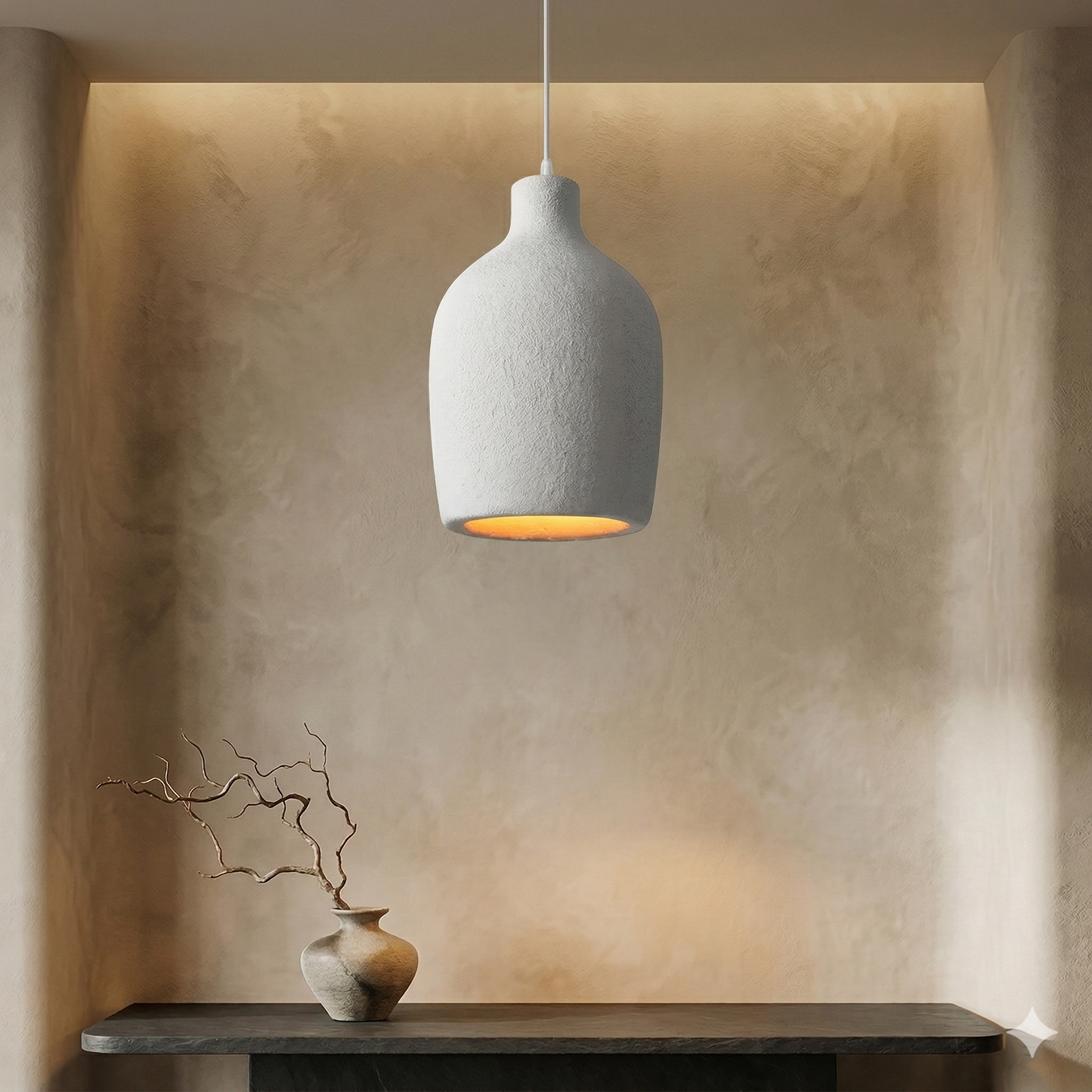 Wabi Sabi Travertine Style Pendant Light, Nordic Minimalist LED Chandelier for Living Room Dining Bedroom, Brown High Density Polyethylene, 35cm x 51cm
