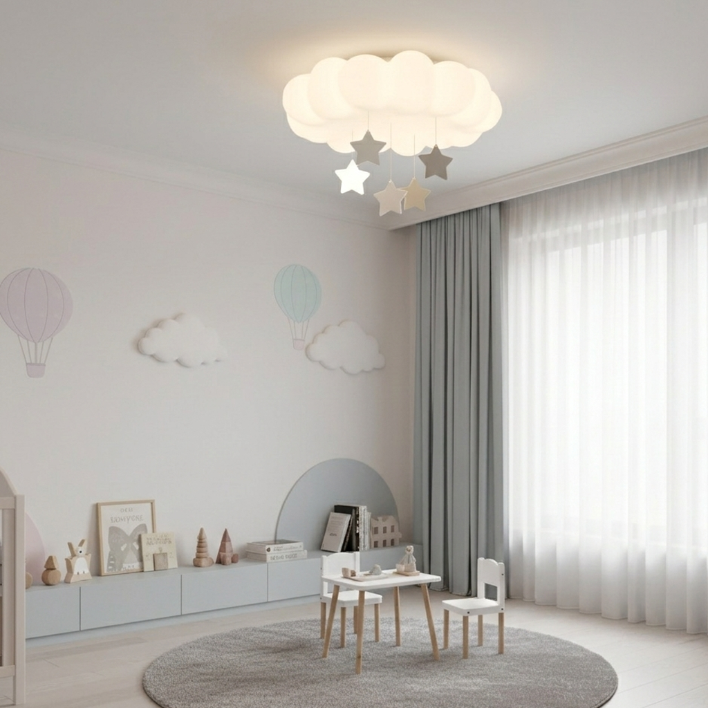 Modern White Cloud LED Flush Mount Ceiling Light - Cute Bubble Fixture with Hanging Orbs for Kids Room & Nursery (50cm, Dimmable Option)