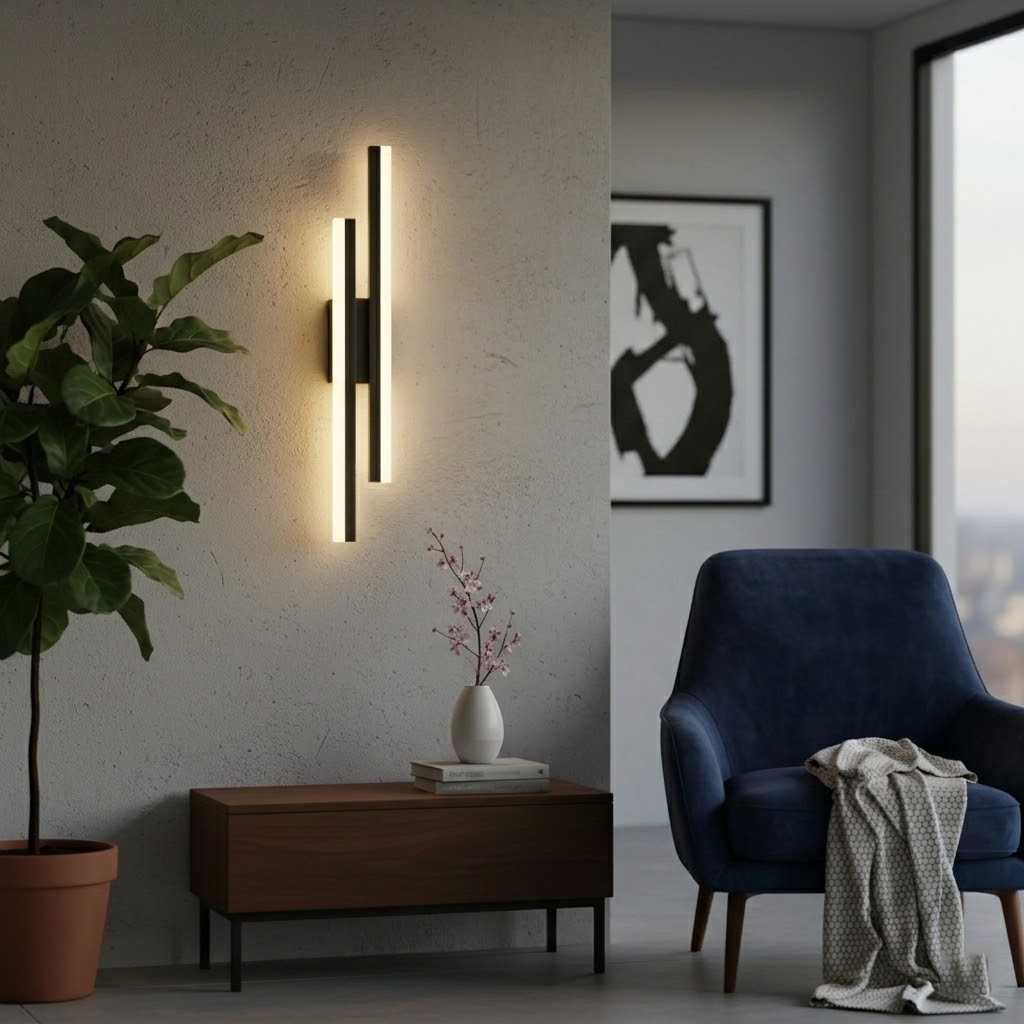 Modern Minimalist Linear LED Wall Sconce - Black Crossed Acrylic Light Fixture for Bedroom Bedside, Living Room & Hallway (3-Color Changing)