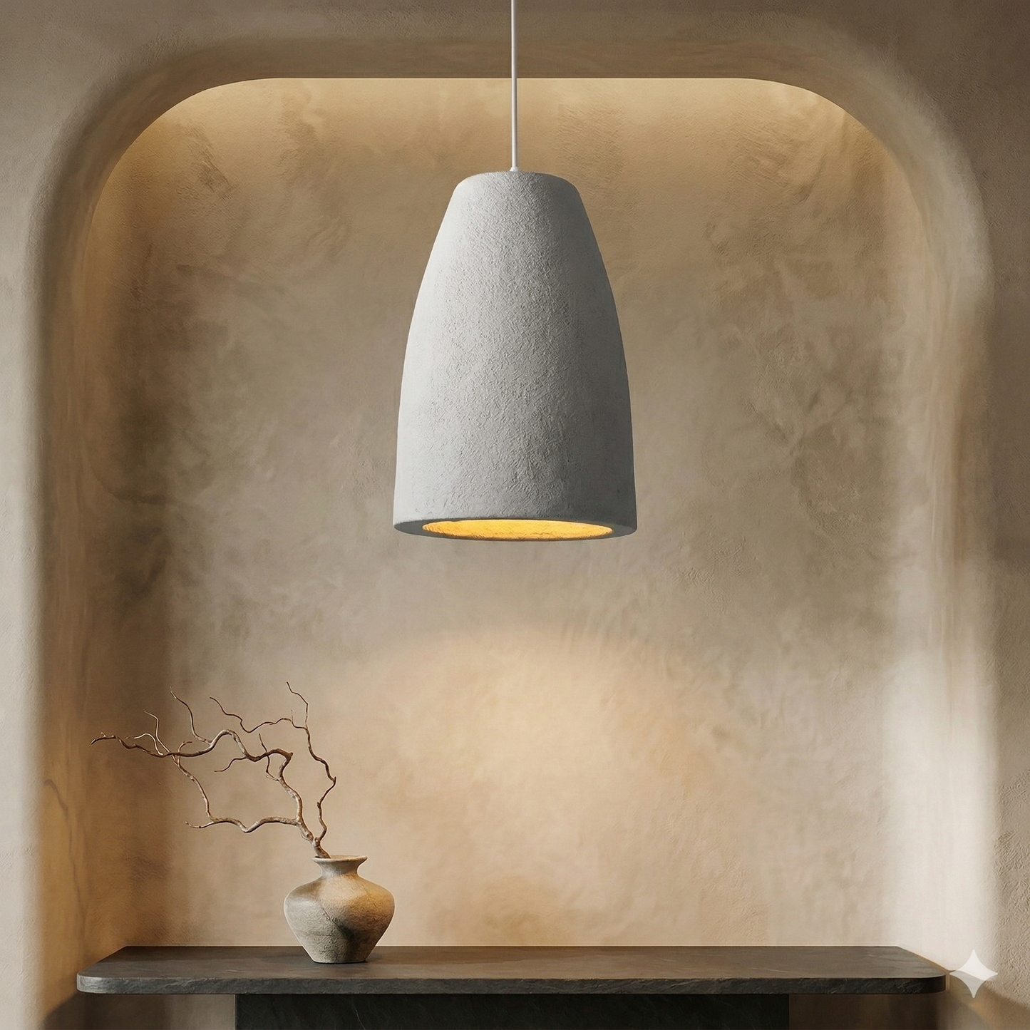 Wabi Sabi Travertine Style Pendant Light, Nordic Minimalist LED Chandelier for Living Room Dining Bedroom, Brown High Density Polyethylene, 35cm x 51cm