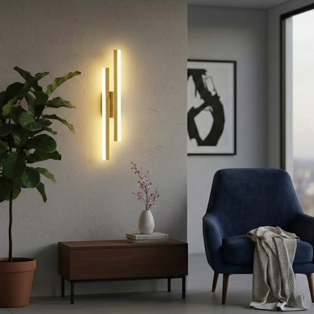 Modern Minimalist Linear LED Wall Sconce - Black Crossed Acrylic Light Fixture for Bedroom Bedside, Living Room & Hallway (3-Color Changing)