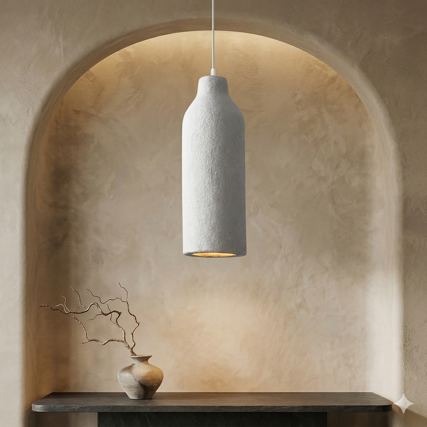 Wabi Sabi Travertine Style Pendant Light, Nordic Minimalist LED Chandelier for Living Room Dining Bedroom, Brown High Density Polyethylene, 35cm x 51cm
