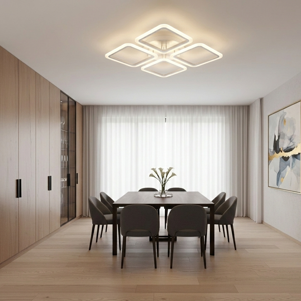 Modern Geometric Squares LED Flush Mount Ceiling Light - White Multi-Head Acrylic Fixture for Living Room & Bedroom (Dimmable with Remote Option)