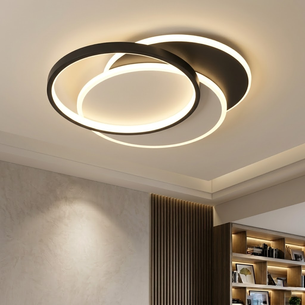 Modern Rectangle LED Ceiling Light - Ultra-Thin Minimalist Chandelier for Living Room & Kitchen, Black & White Finish, Tricolor Light