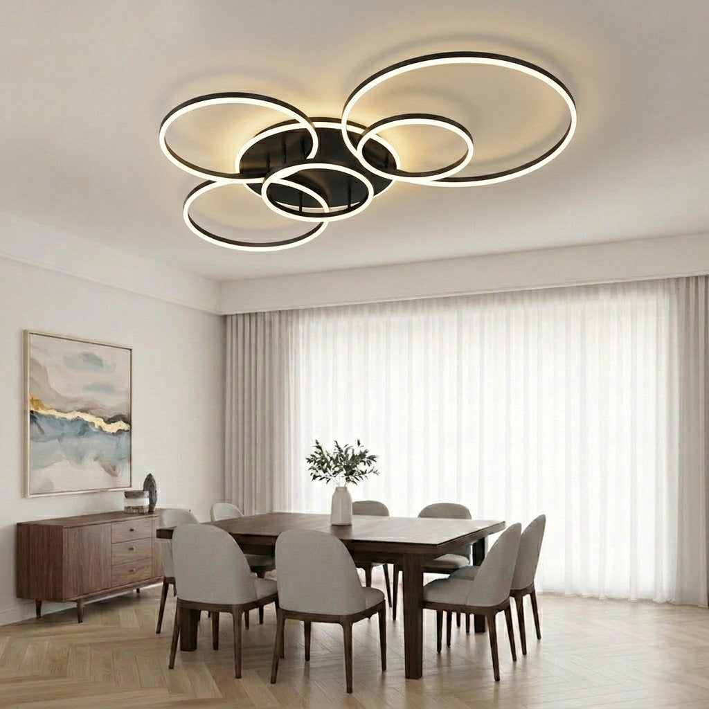 Modern Interlocking Rings LED Flush Mount Ceiling Light - Gold Acrylic Geometric Fixture for Living Room & Bedroom (Dimmable with Remote Option)