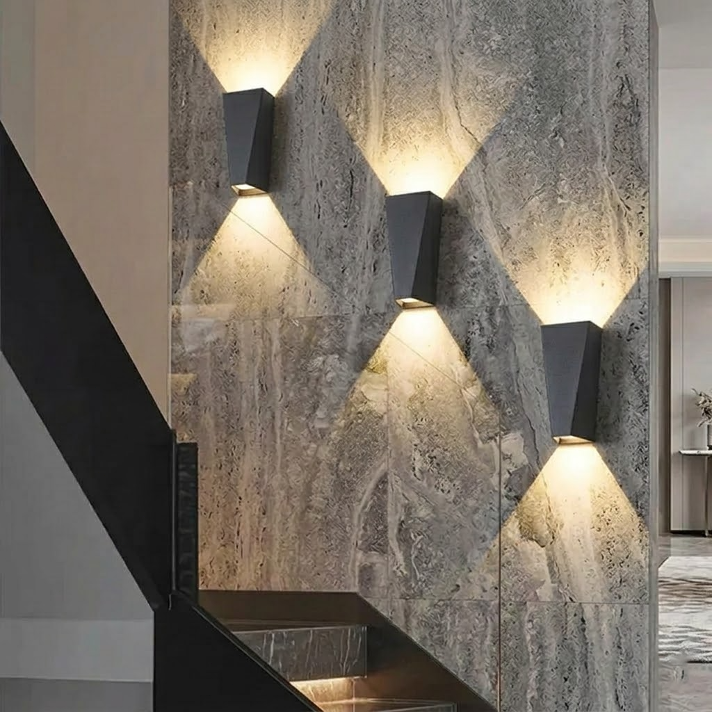 Modern Angular LED Up and Down Outdoor Wall Sconce - Weatherproof Aluminum Exterior Light Fixture for Garage & Porch (Single/Pair)