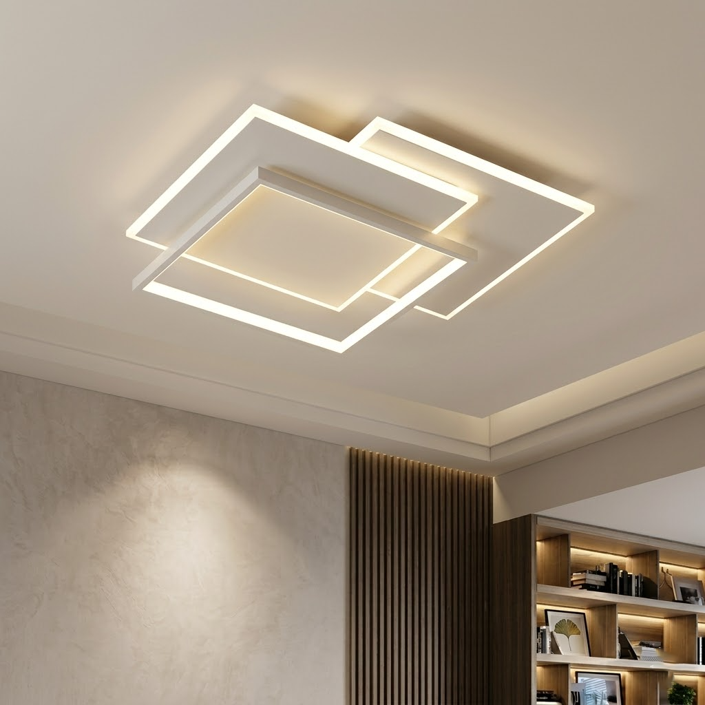 Modern Rectangle LED Ceiling Light - Ultra-Thin Minimalist Chandelier for Living Room & Kitchen, Black & White Finish, Tricolor Light