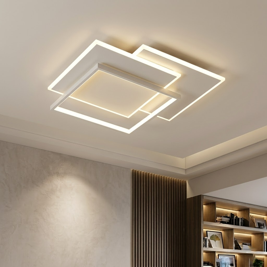 Modern Rectangle LED Ceiling Light - Ultra-Thin Minimalist Chandelier for Living Room & Kitchen, Black & White Finish, Tricolor Light