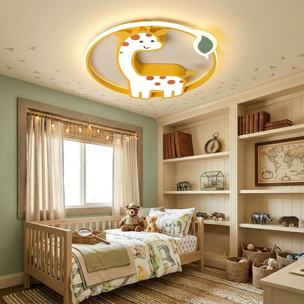 Cartoon Giraffe LED Ceiling Light - Yellow Creative Lamp for Kids' Room