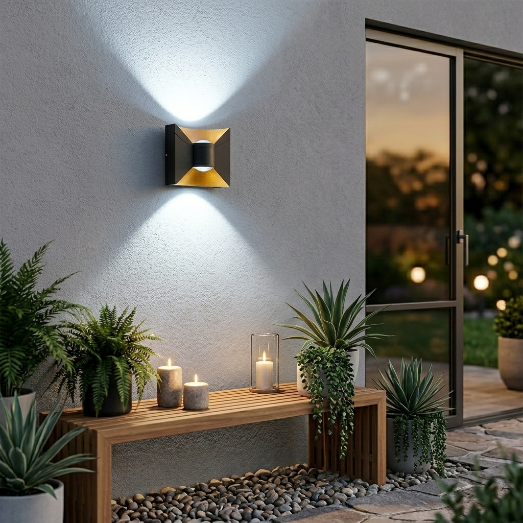 Modern Hourglass LED Up and Down Outdoor Wall Sconce - Weatherproof Exterior Light Fixture for Garage, Porch & Patio (Single/Pair)
