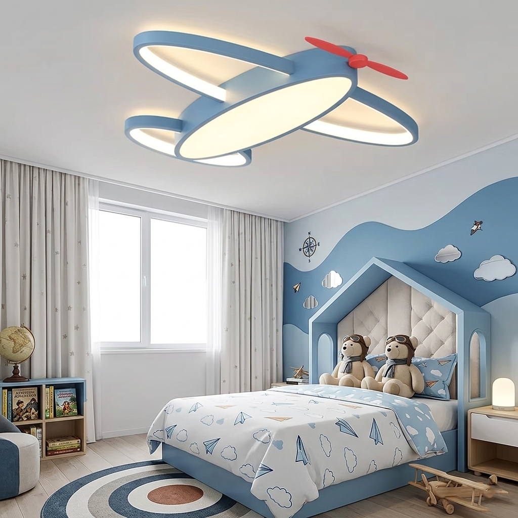 Scandinavian Style Airplane Ceiling Lamp - Warm Glow LED for Children's Room