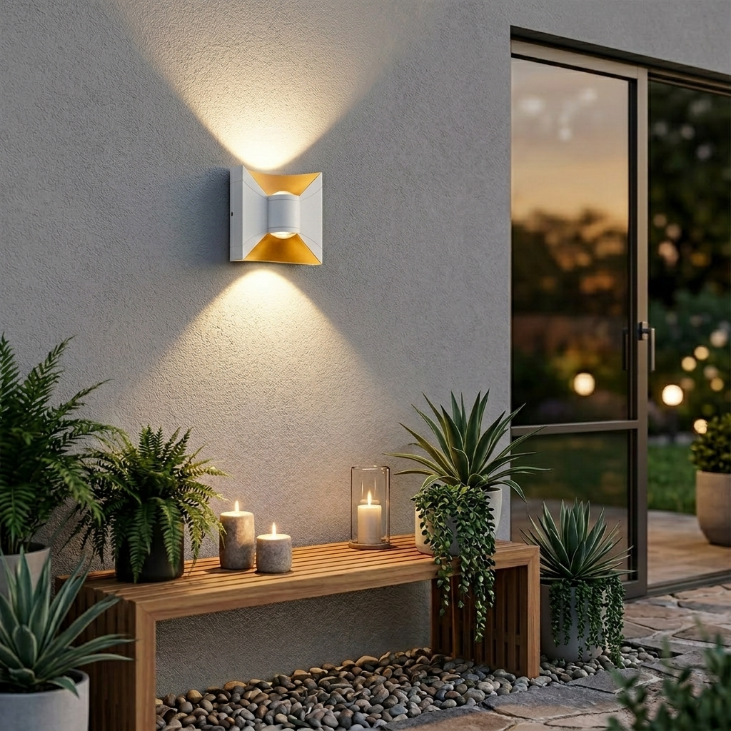 Modern Hourglass LED Up and Down Outdoor Wall Sconce - Weatherproof Exterior Light Fixture for Garage, Porch & Patio (Single/Pair)