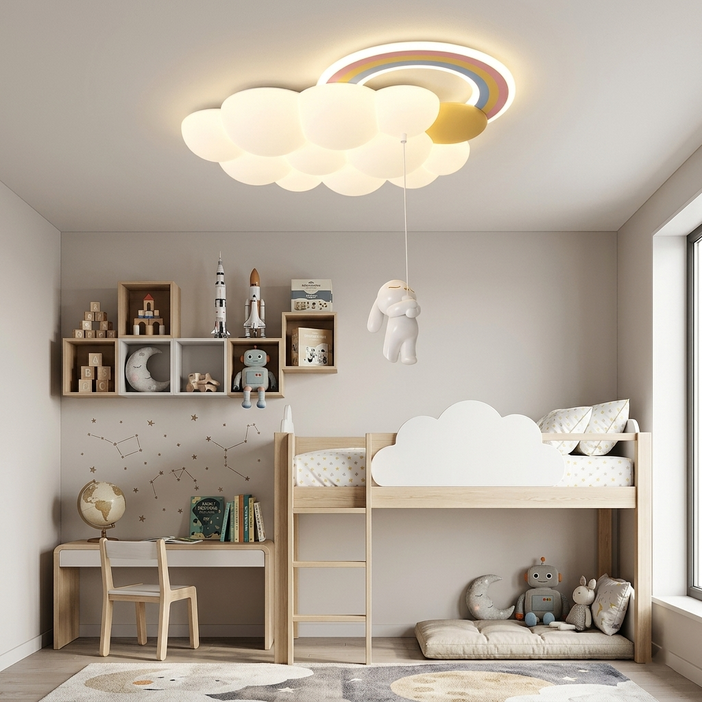 Cloud and Rainbow LED Ceiling Light - Bunny Pendant Lamp for Kids' Room