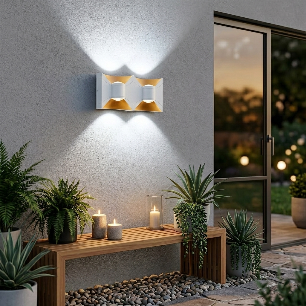 Modern Hourglass LED Up and Down Outdoor Wall Sconce - Weatherproof Exterior Light Fixture for Garage, Porch & Patio (Single/Pair)