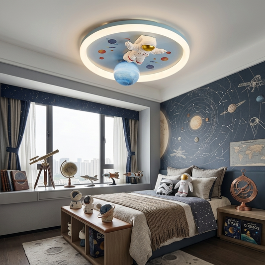 Astronaut and Planet LED Ceiling Light - Spaceman Lamp for Boys' Bedroom