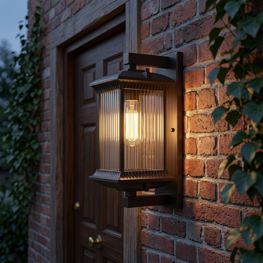 Modern Outdoor Wall Lantern with Ribbed Glass - IP65 Waterproof Metal Sconce Light for Porch & Villa Garden, Oil-Rubbed Bronze