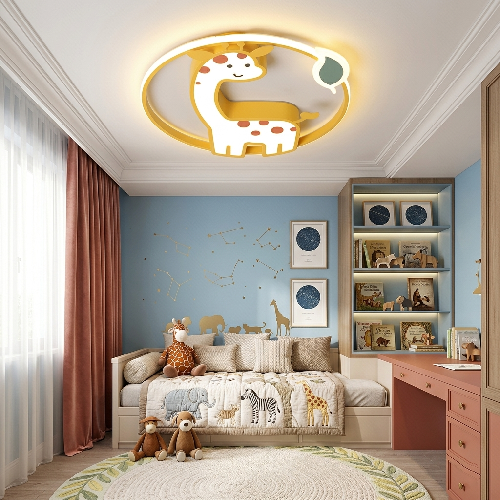 Cartoon Giraffe LED Ceiling Light - Yellow Creative Lamp for Kids' Room