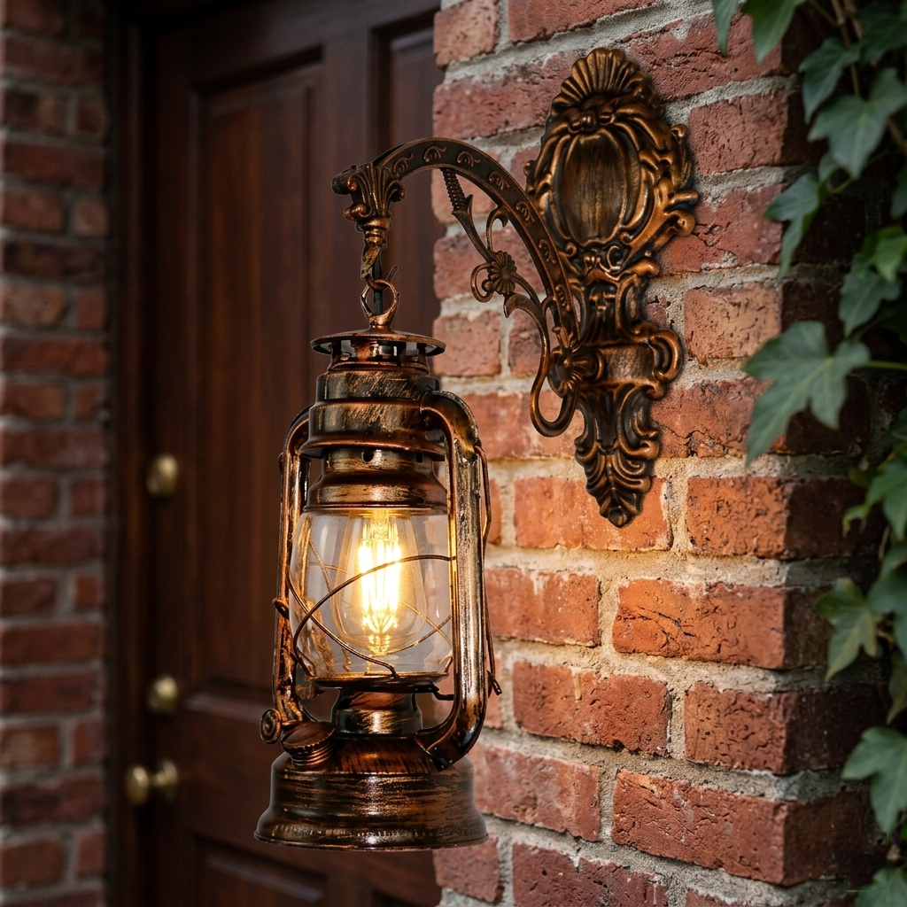 Retro Kerosene Horse Lantern Wall Sconce - Antique Bronze Iron Fixture for Rustic Farmhouse, Bedroom & Corridor